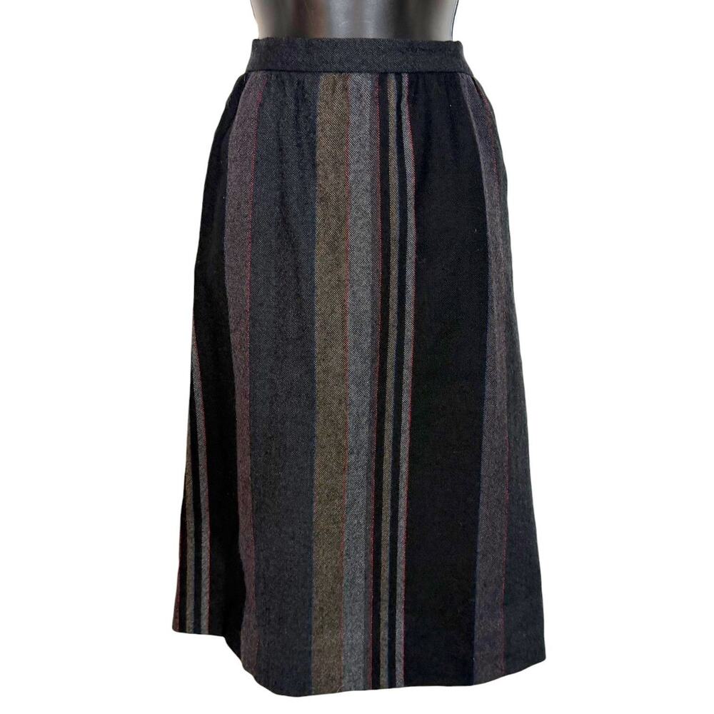 VINTAGE 80s 90s JH COLLECTIBLES WOOL PLEATED STRIPED MAXI SKIRT W POCKETS SZ M